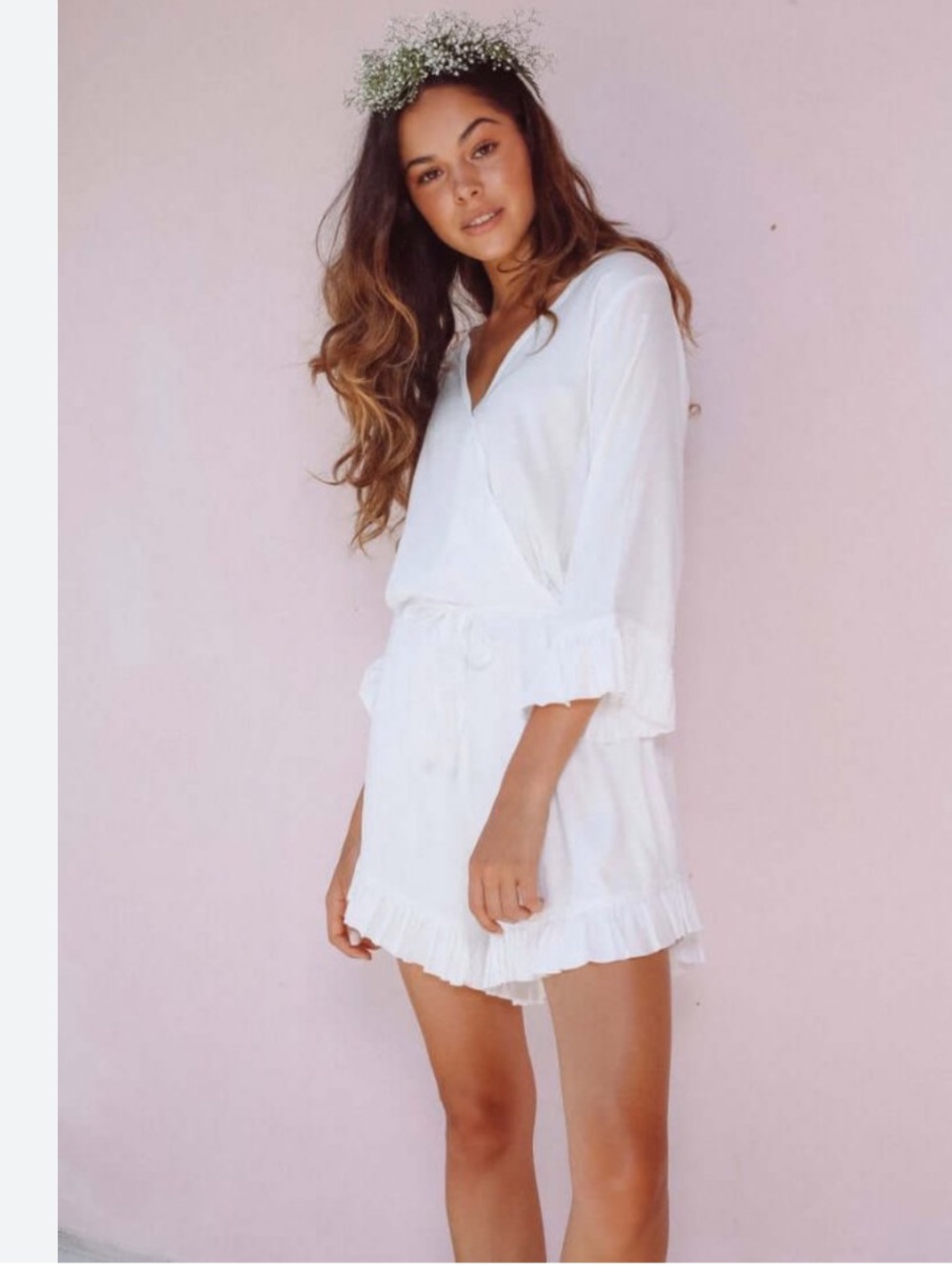 Women's White Ruffle Romper - Lightweight Bridal Lounge
